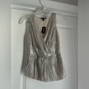 Express Sleeveless Crossover Metallic Blouse